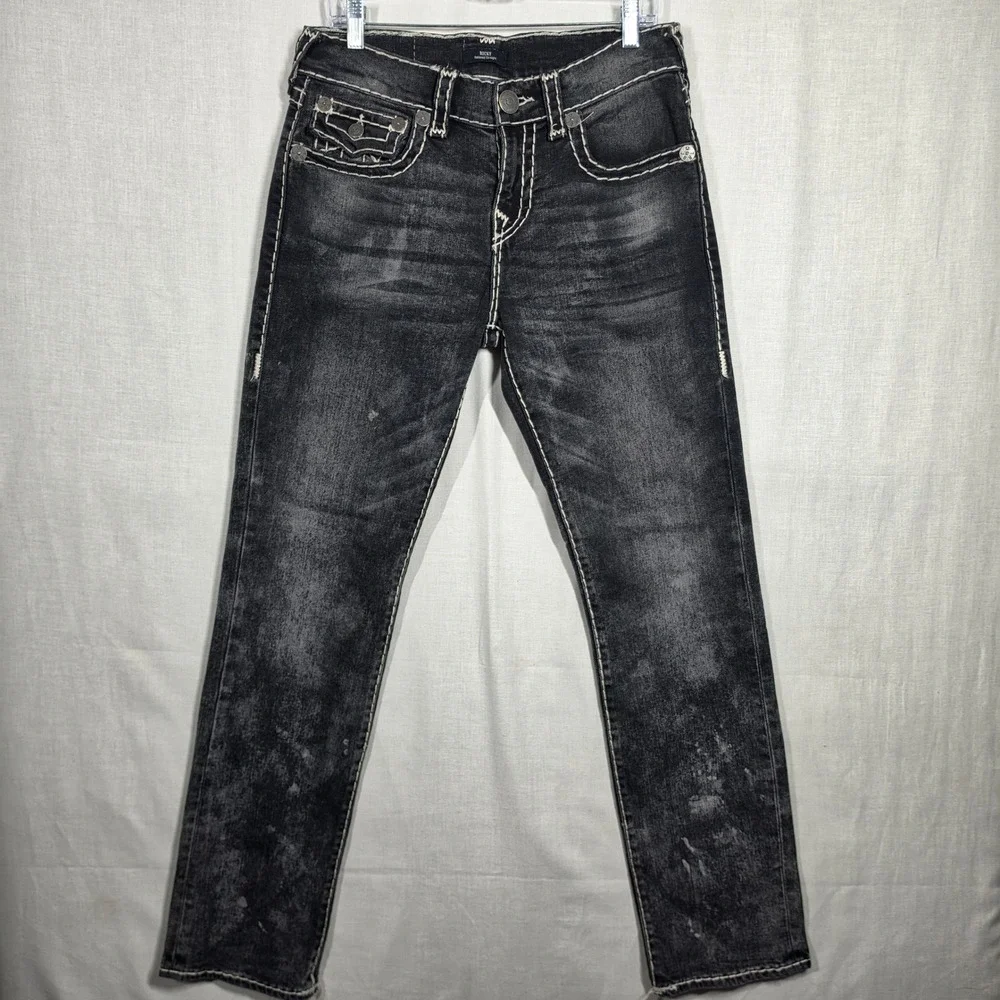 True Religion Ricky Relaxed Straight Mens Black Super T Flap Jeans 2000s